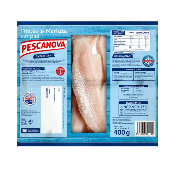 Filete de merluza sin piel 400g pescanova compra pescado congelado online trasera