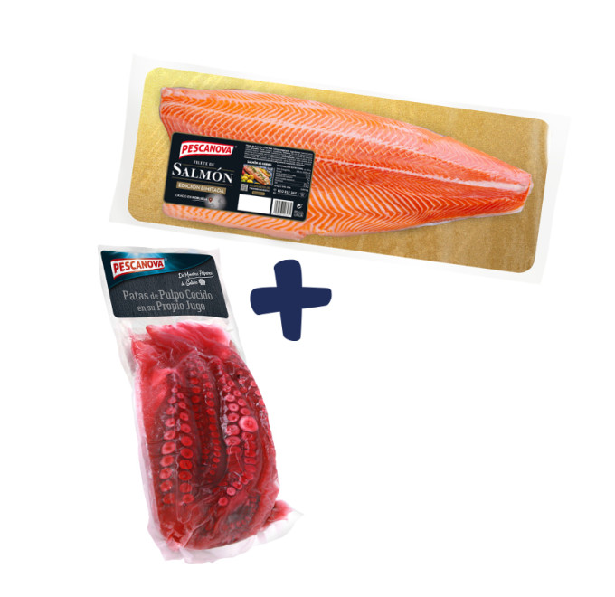 Imagen bodegon pack regalo pescanova pulpo y salmon