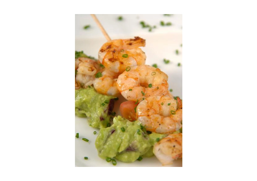 Brochetas de Langostinos con Guacamole