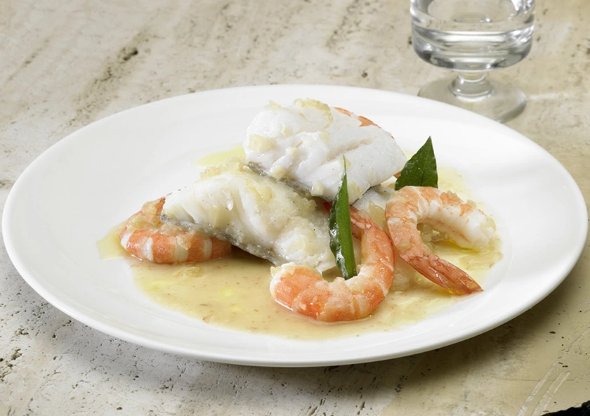 Bacalao Escabechado con Langostinos