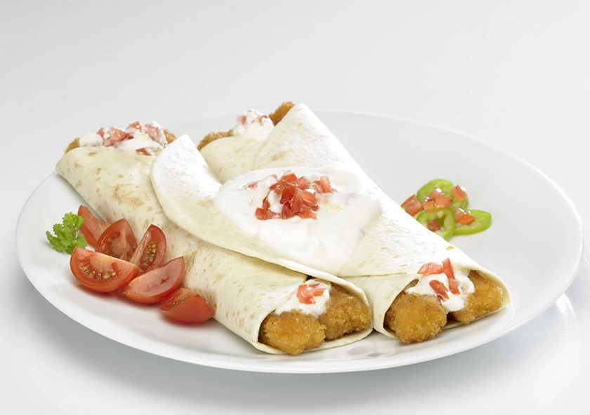 Fajitas de Varitas de merluza con salsa de queso