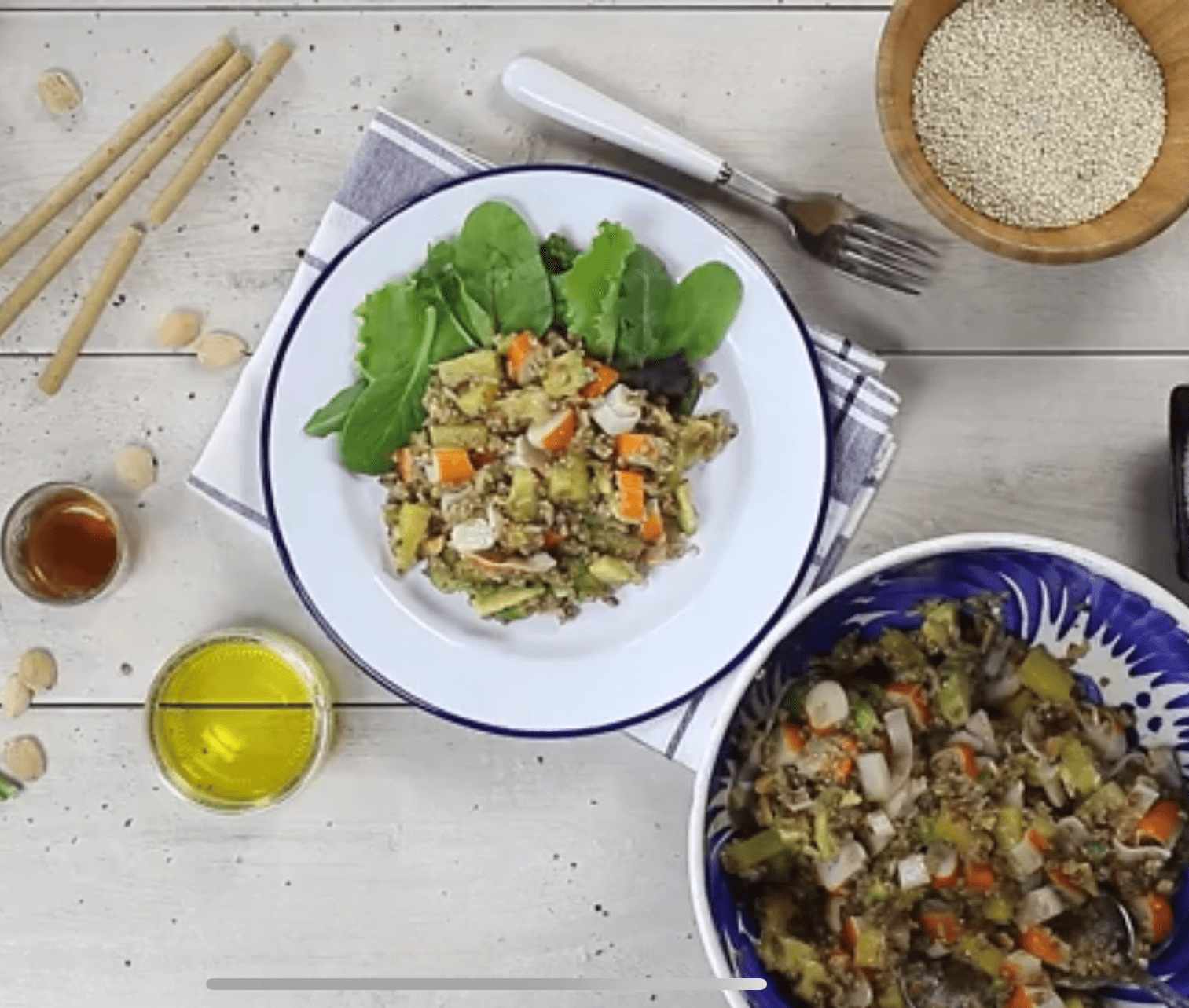 Ensalada de Quinoa, Arroz y Palitos de Mar