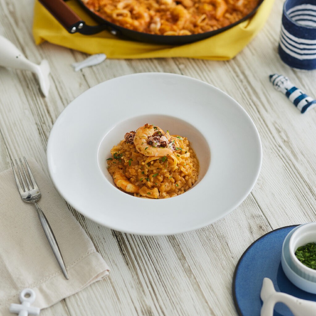 Arroz con calamares y langostinos