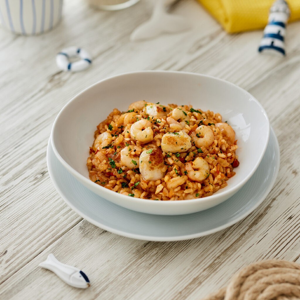 Arroz con gambas y vieiras
