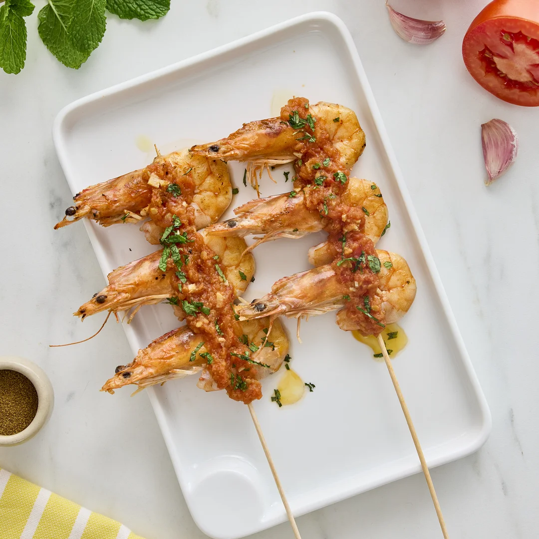 Brochetas de langostinos a la plancha