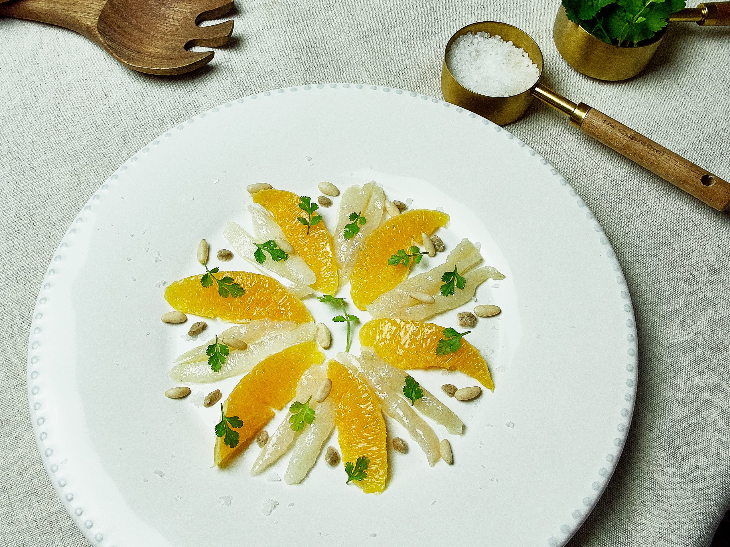 Ensalada de Bacalao, Naranja y Emulsión de Champiñón Portobello