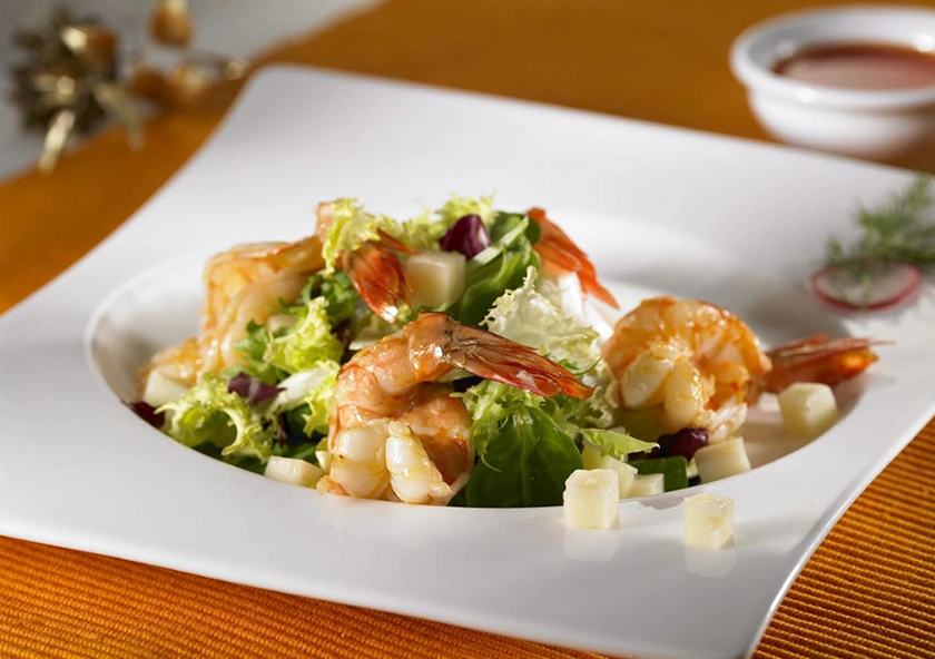 Ensalada Templada de Langostinos y Vinagreta de Cilantro