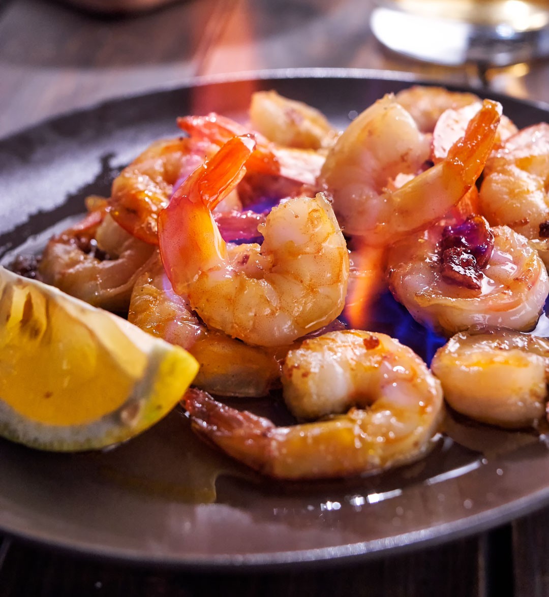 Langostinos al Horno flambeados con coñac