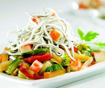 Verduras salteadas con Palitos de Mar