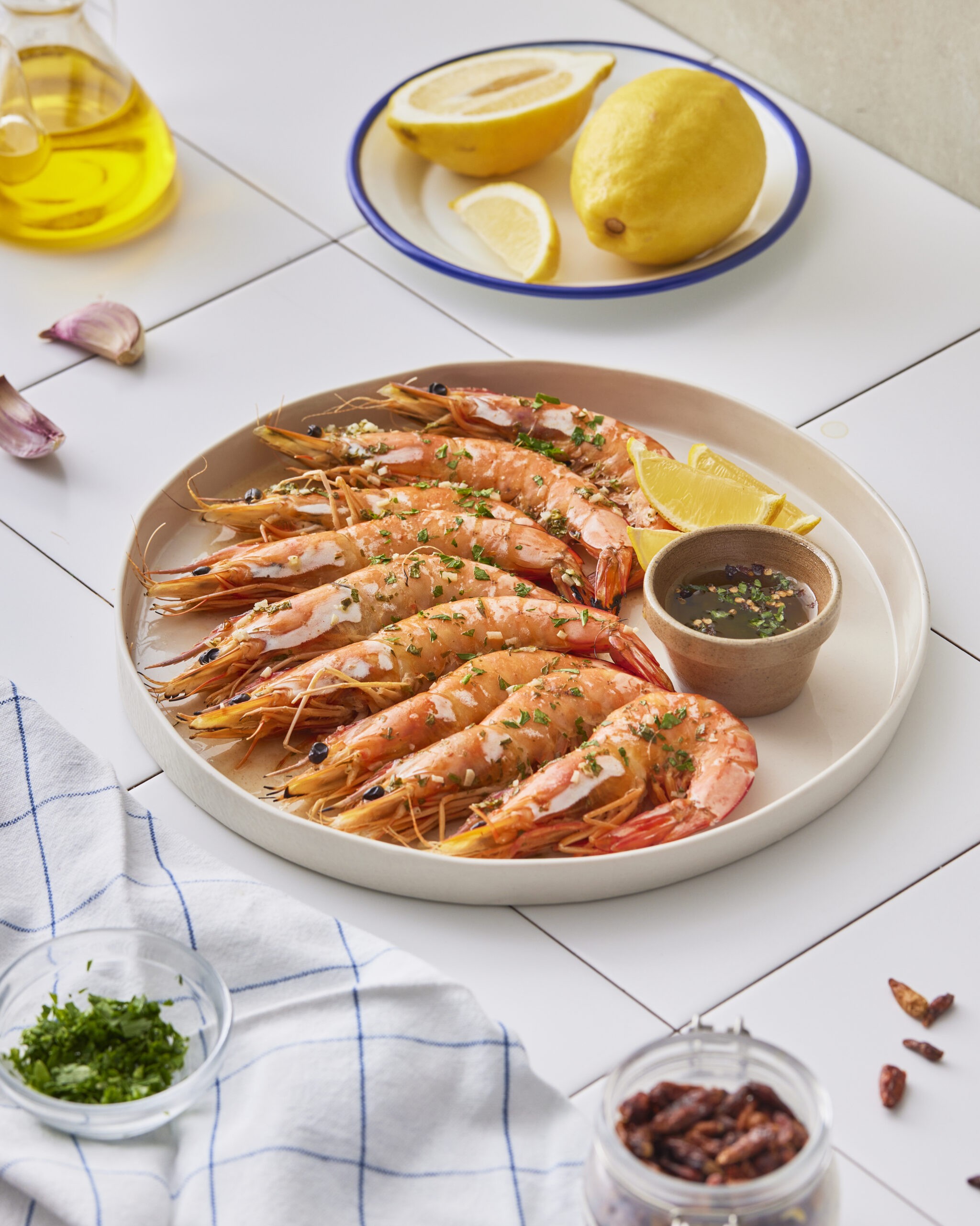 Langostinos flambeados al horno