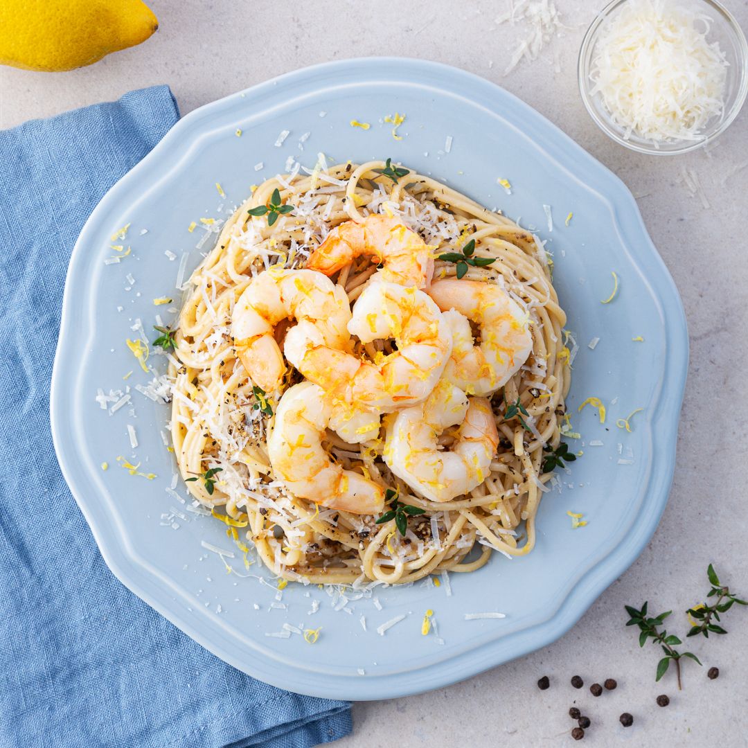 Langostino con pasta cacio e pepe