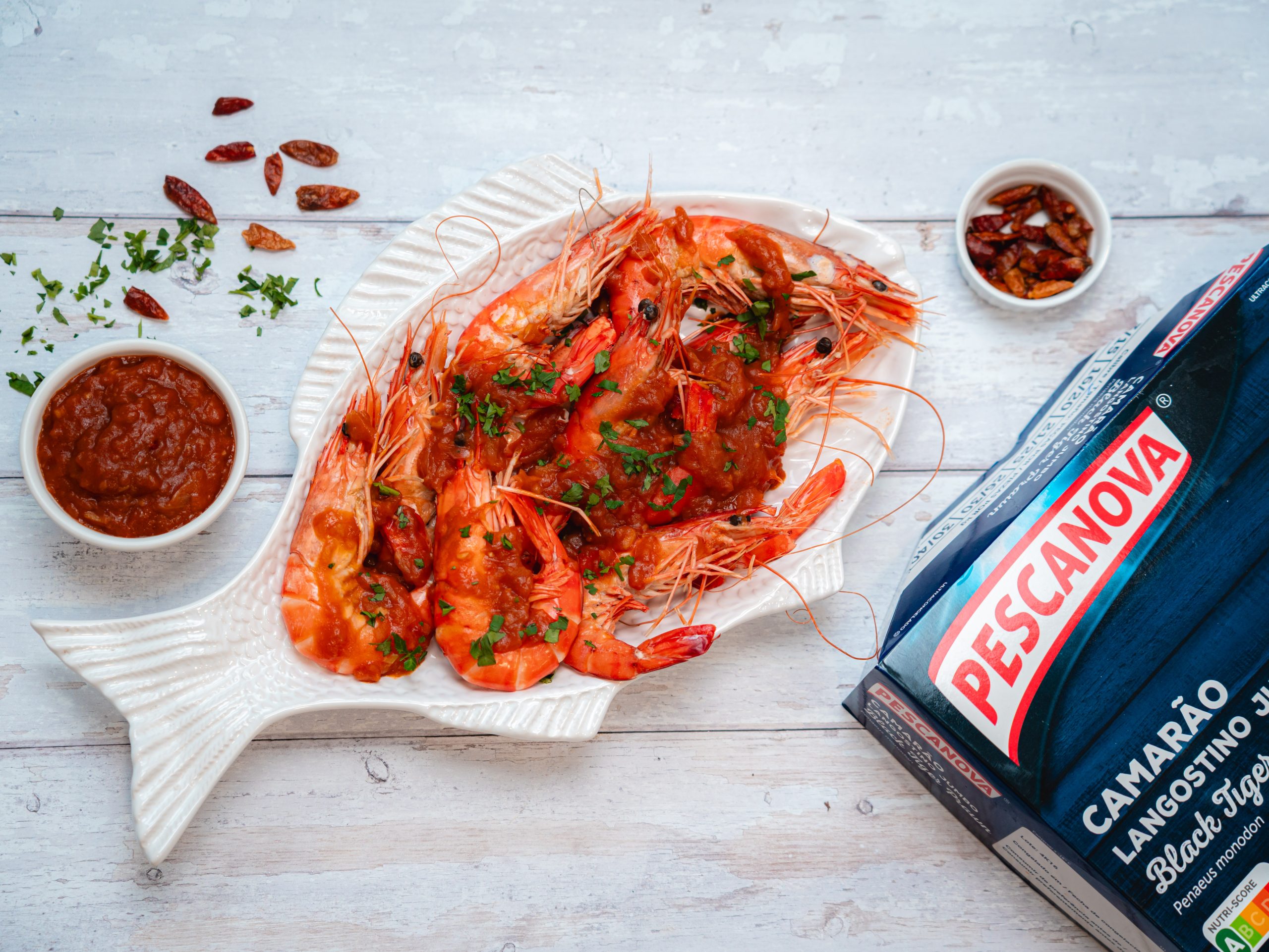 Langostino Jumbo al vapor con salsa picante