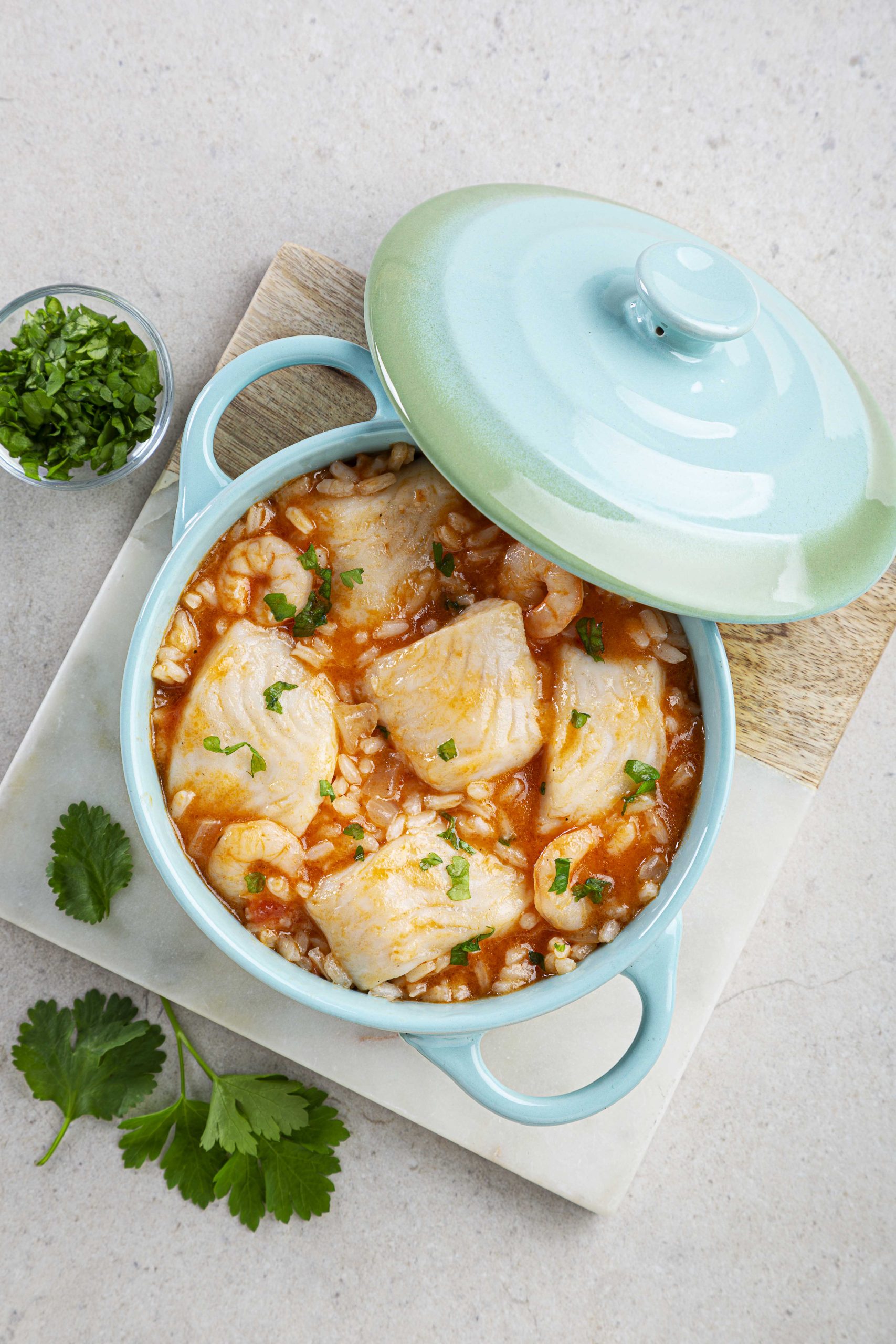 Arroz a la marinera con Panga y Langostinos